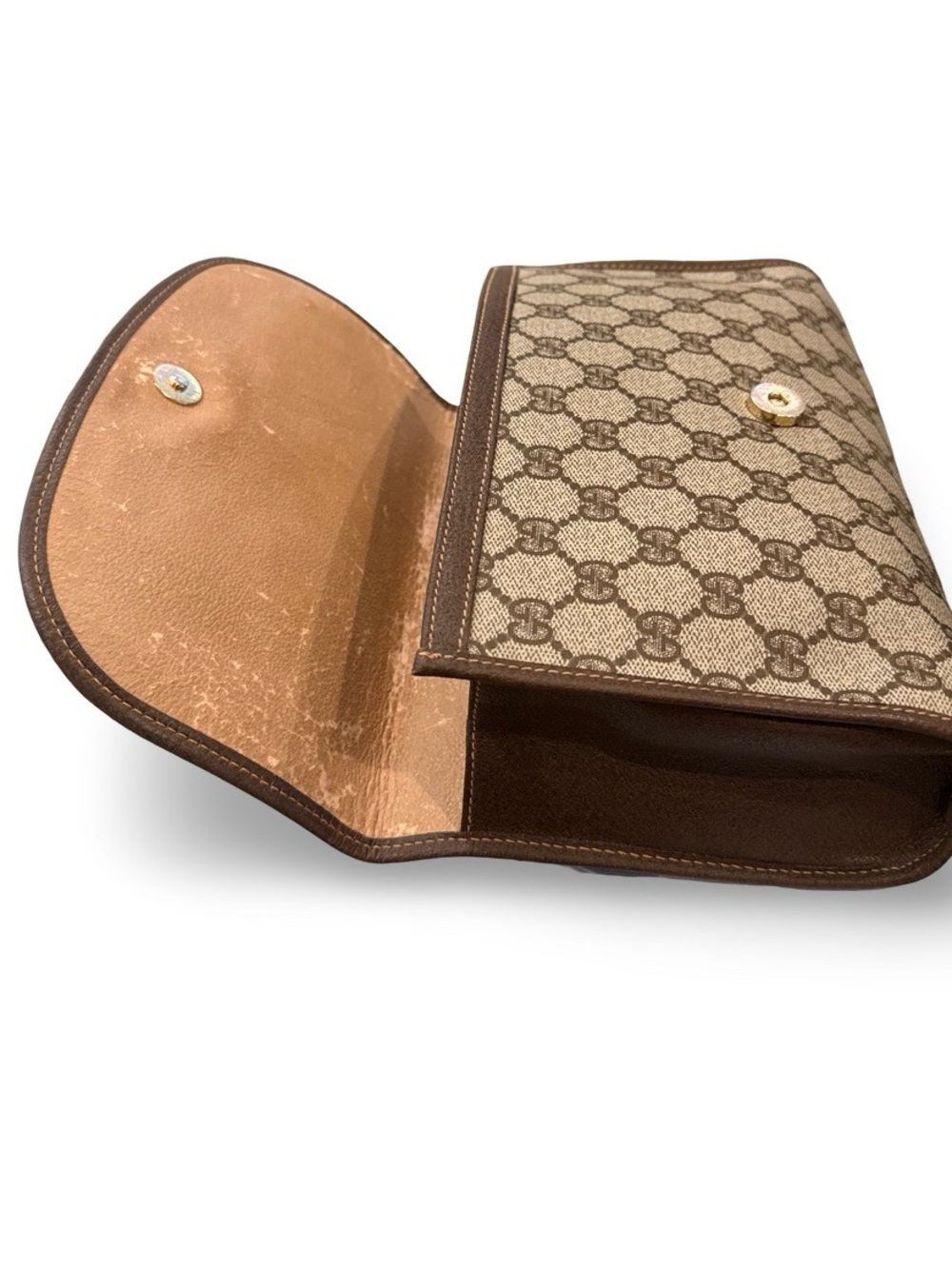 Vintage Gucci GG Supreme Monogram Web Clutch Bag Brown Canvas Leather Crossbody - Picture 7 of 14